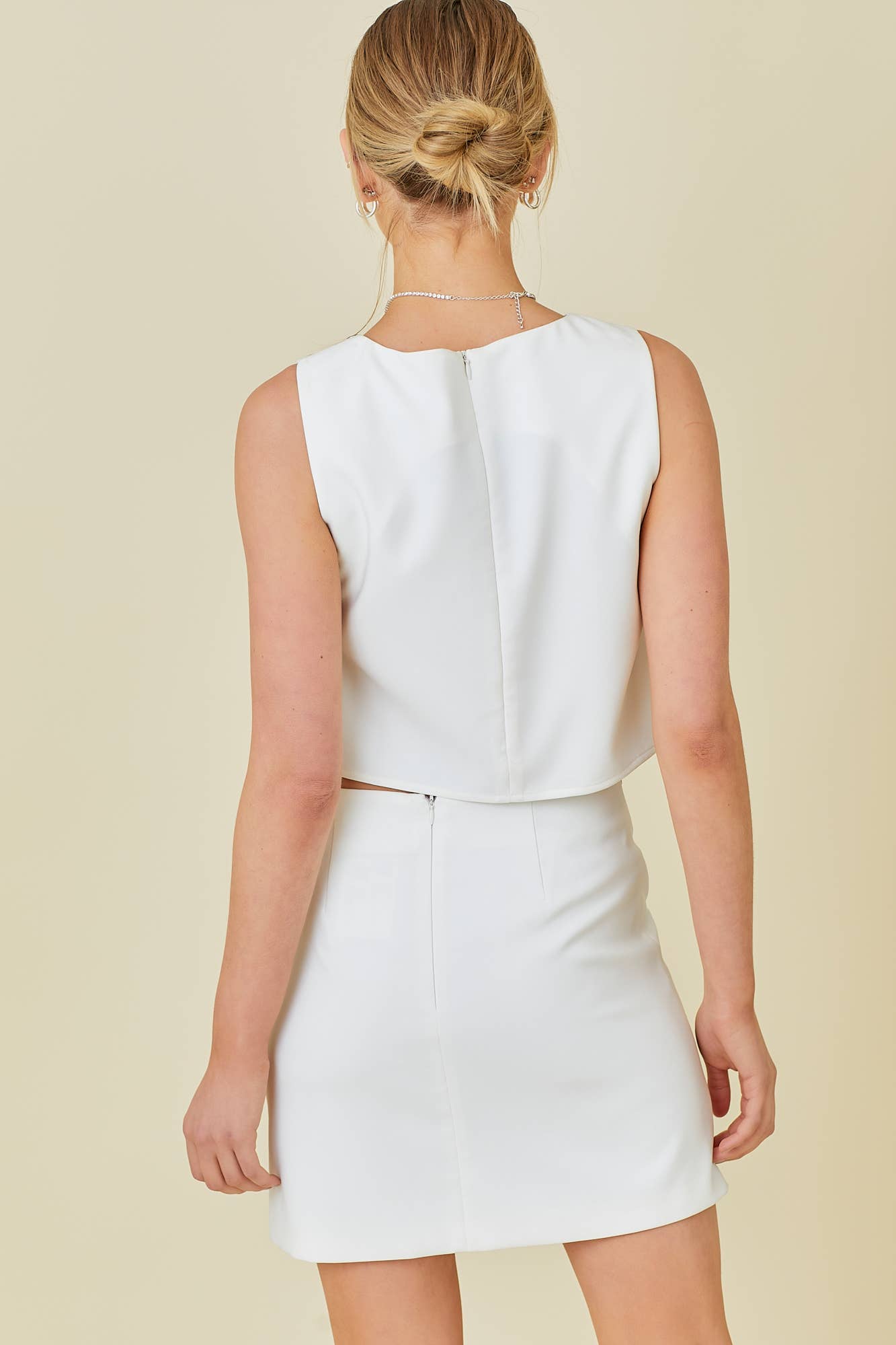 Round Neck Silver Eyelet Solid Top