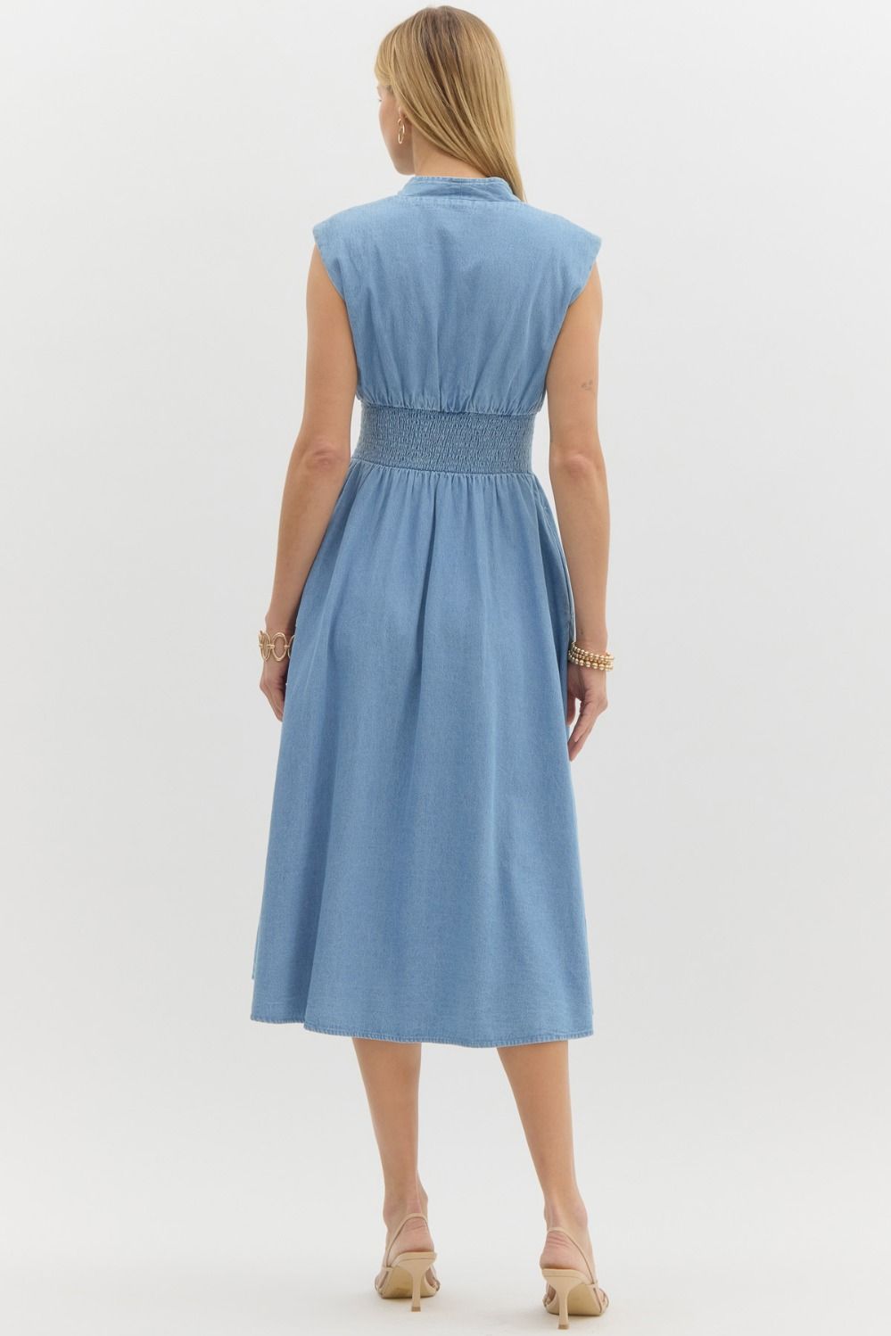 Denim Cap Sleeve Midi Dress