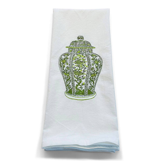 Towel - Ginger Jar GREEN on white