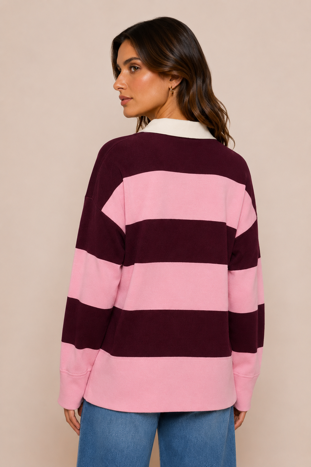LONG SLEEVE STRIPE POLO SWEATER -