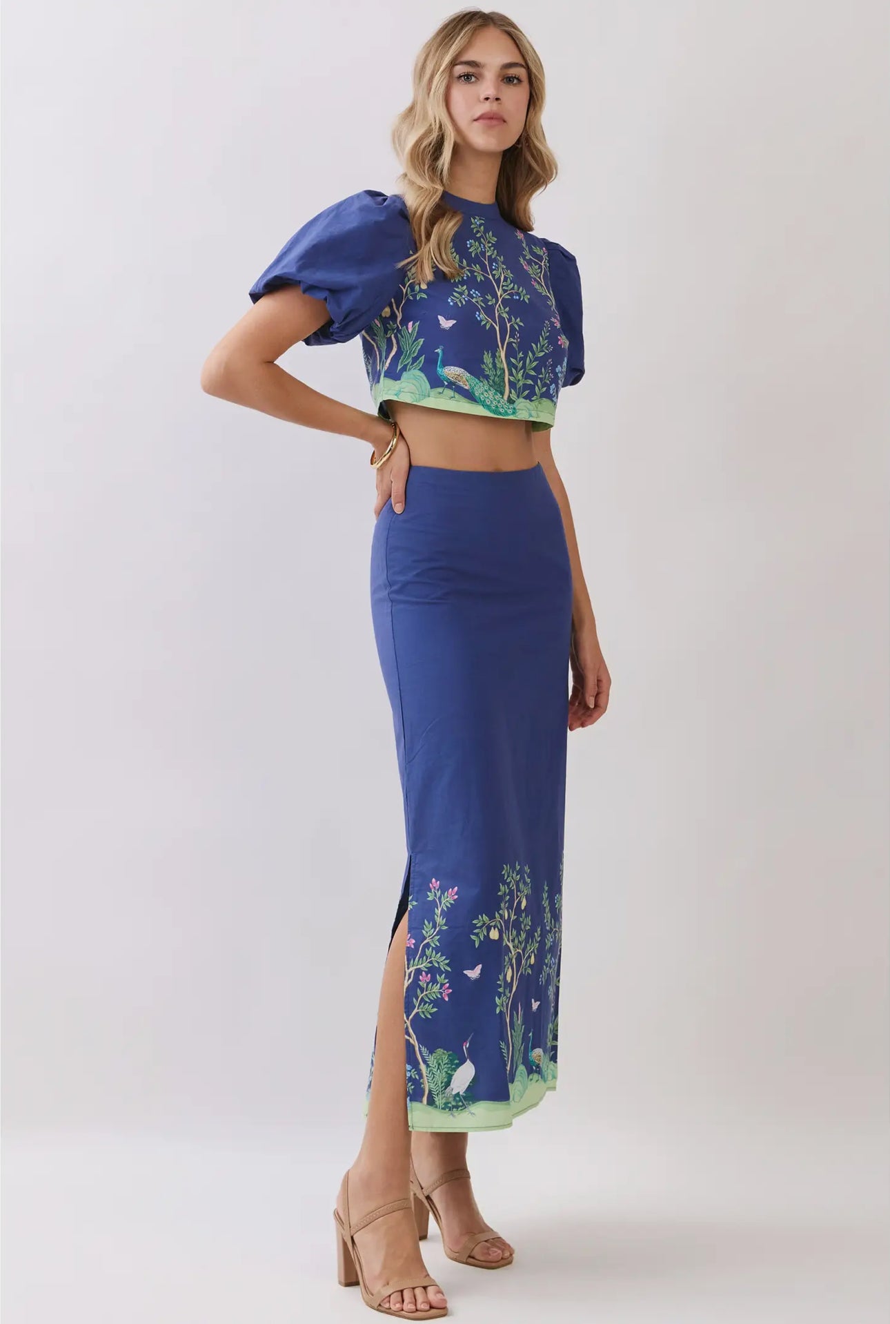 Botanical Print Puff Sleeve Top
