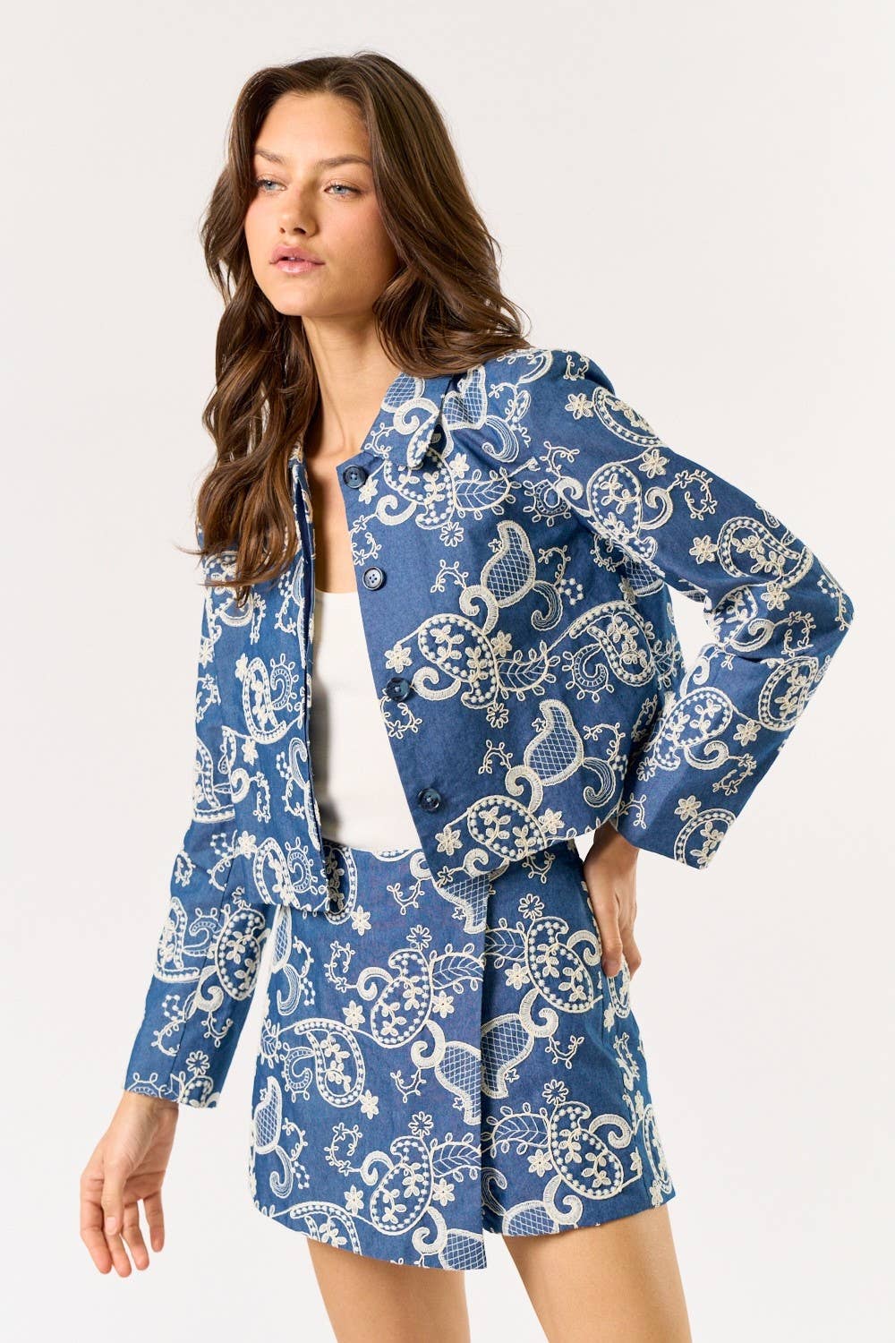 Floral Embroidery Denim Jacket