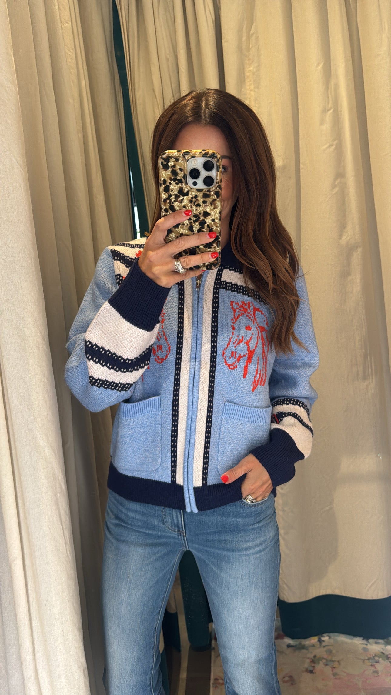 Horse Zipper Front Cardigan