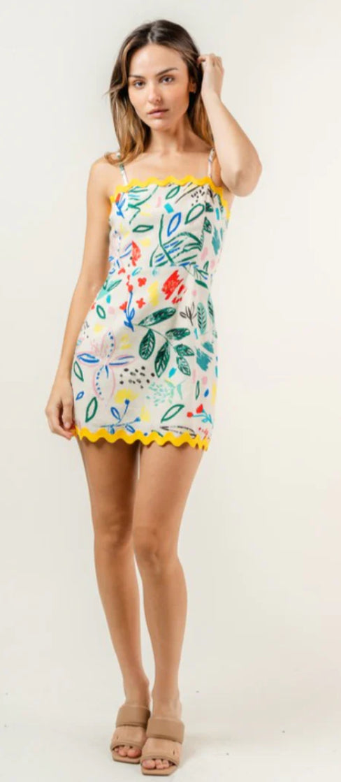 Wave Trim Graffiti Dress