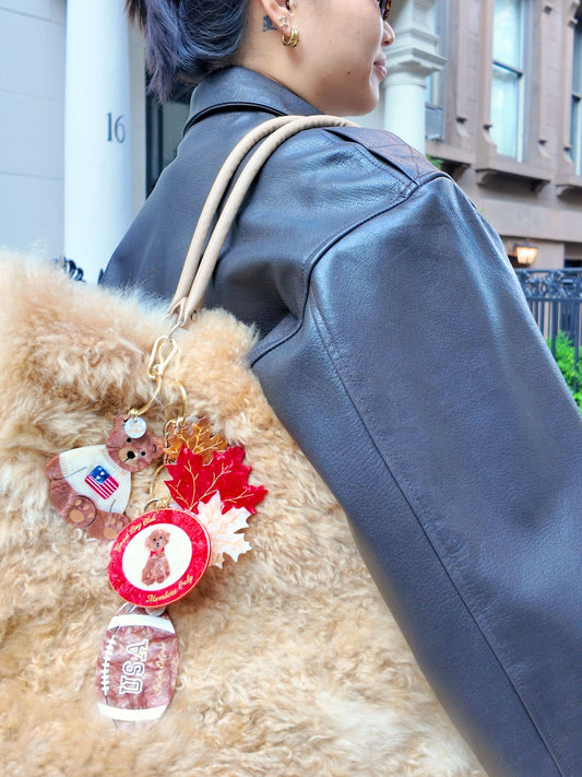 Hand-painted Americana Teddy Bear Bag Charm + Keychain