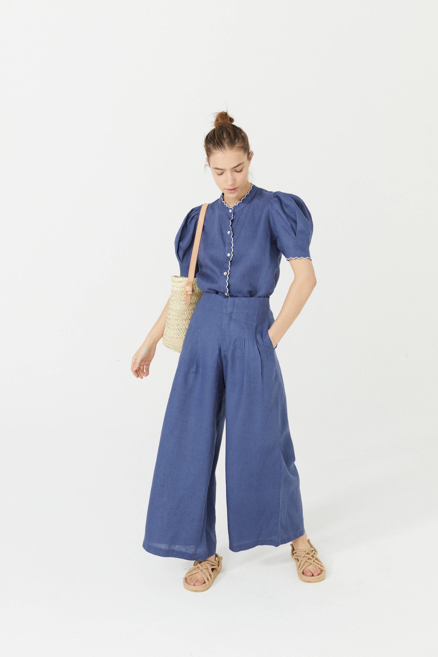 Culotte Linen Pant - Deep Blue