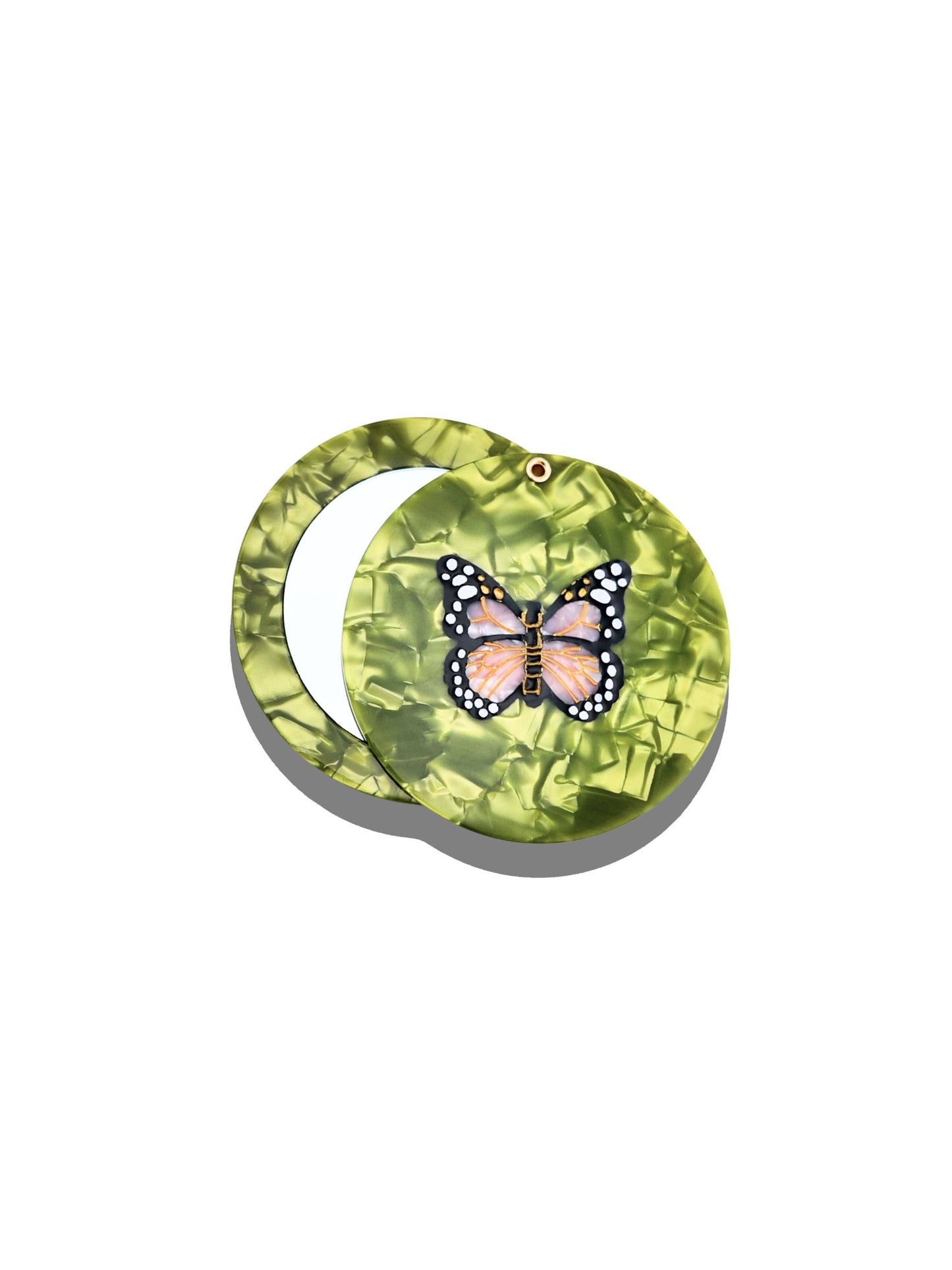Hand-painted Pink Butterfly Compact Mirror | Eco-Friendly
