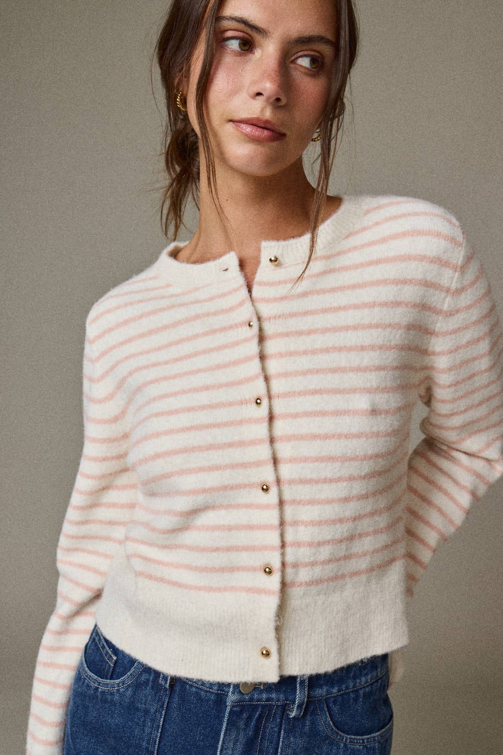 Soft Stripe Button-Up Cardigan