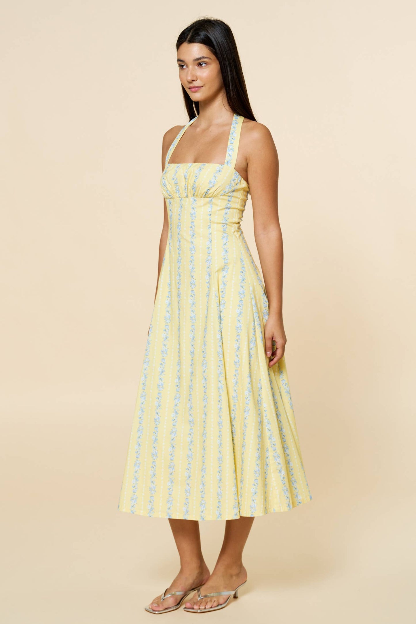 Floral Stripe Halter Fit & Flair Dress