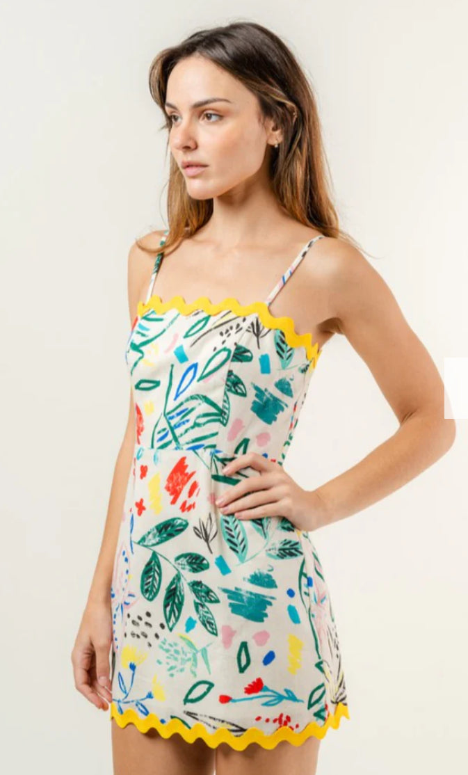 Wave Trim Graffiti Dress