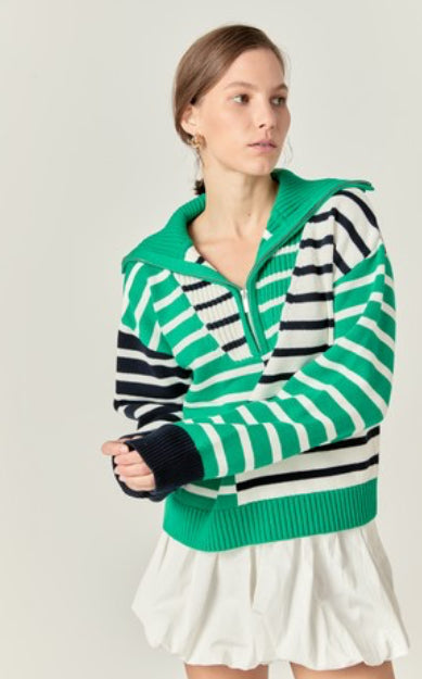 Green/Navy Striped Quarter Zip