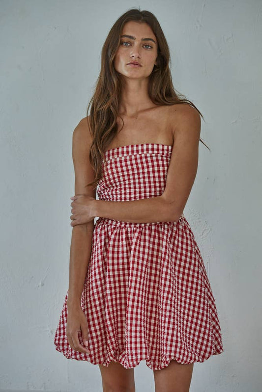 Gingham Smocked Tube Mini
