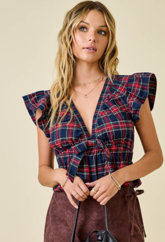 Plaid Ruffle Babydoll Top