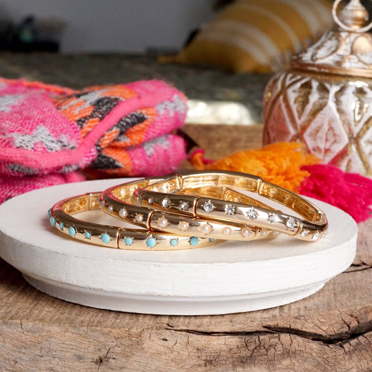 Gold-Tone Eternity Stretch Bangle