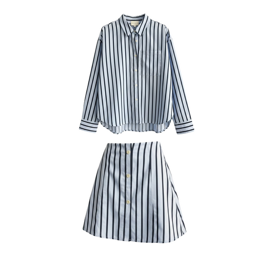 Striped Long Sleeve Shirt and Skort Set