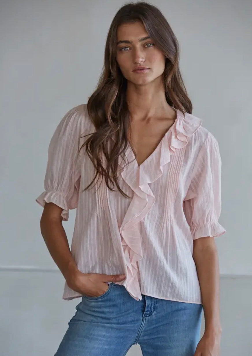 Woven Cotton Button Down in Pink-L