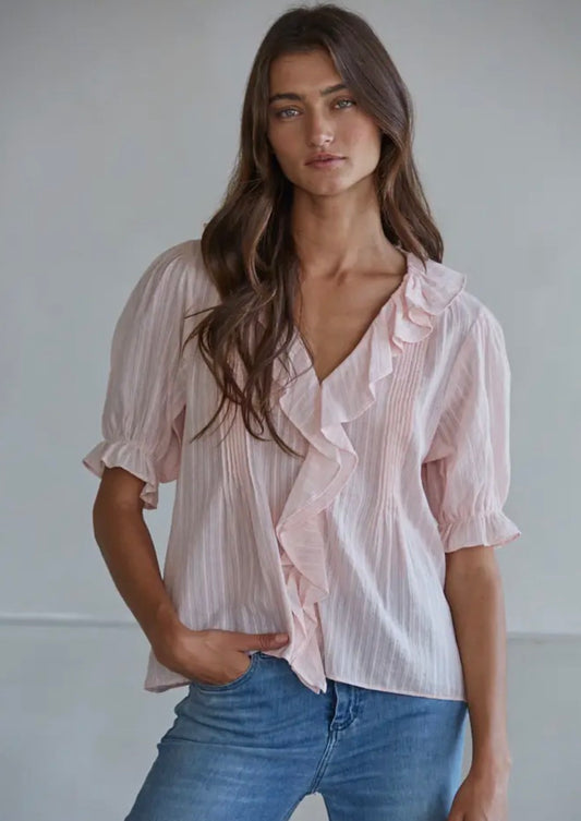 Woven Cotton Button Down in Pink-L