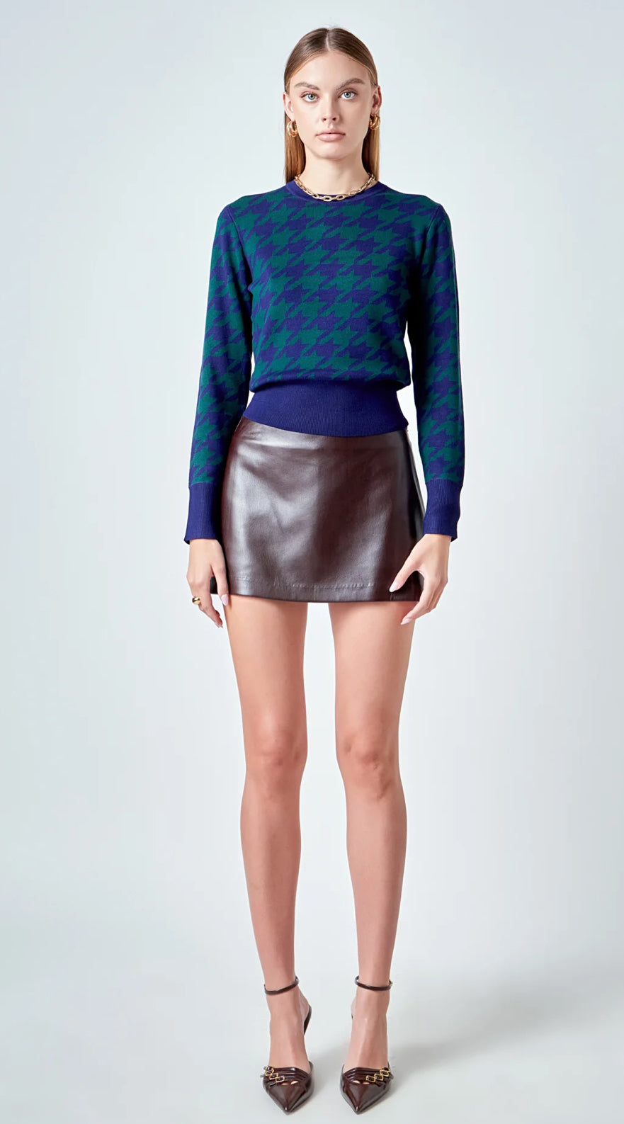 Houndstooth Sweater in Navy/Green