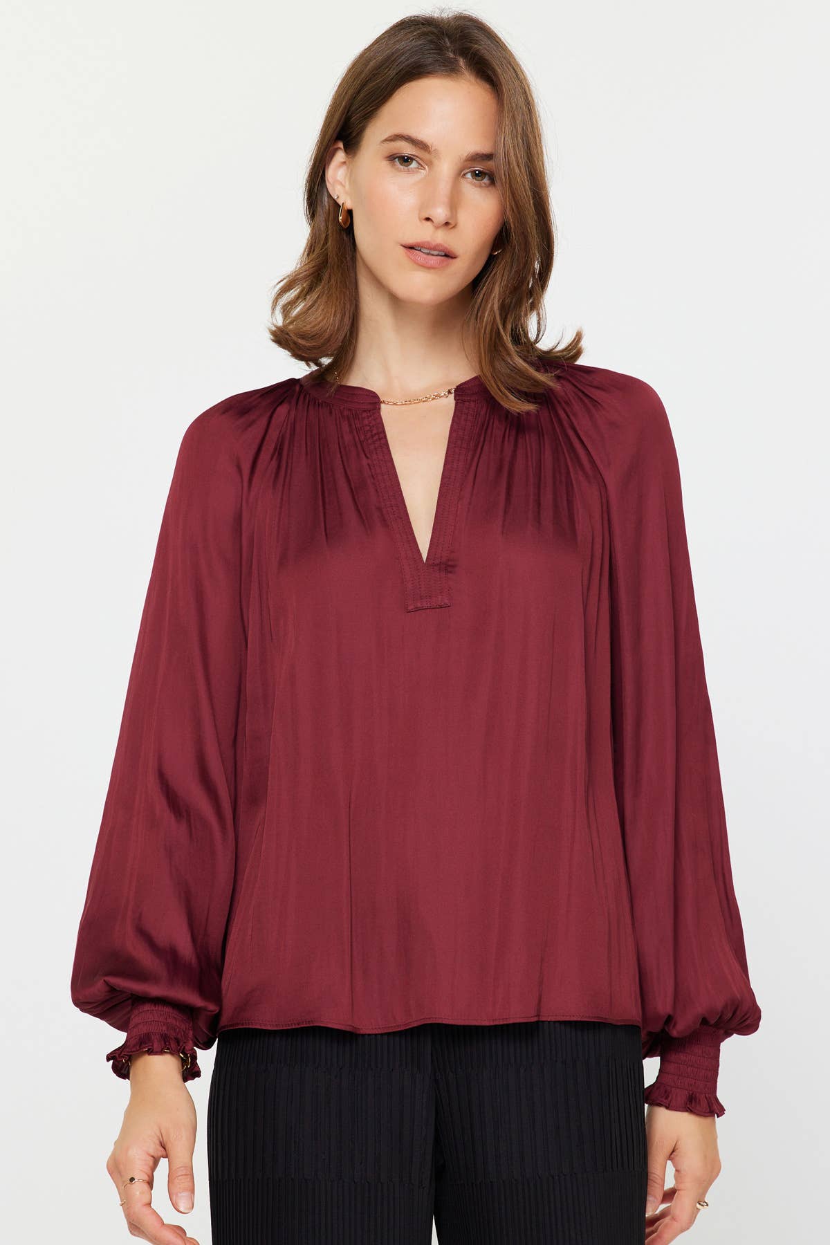 Long Sleeve V-neck Blouse