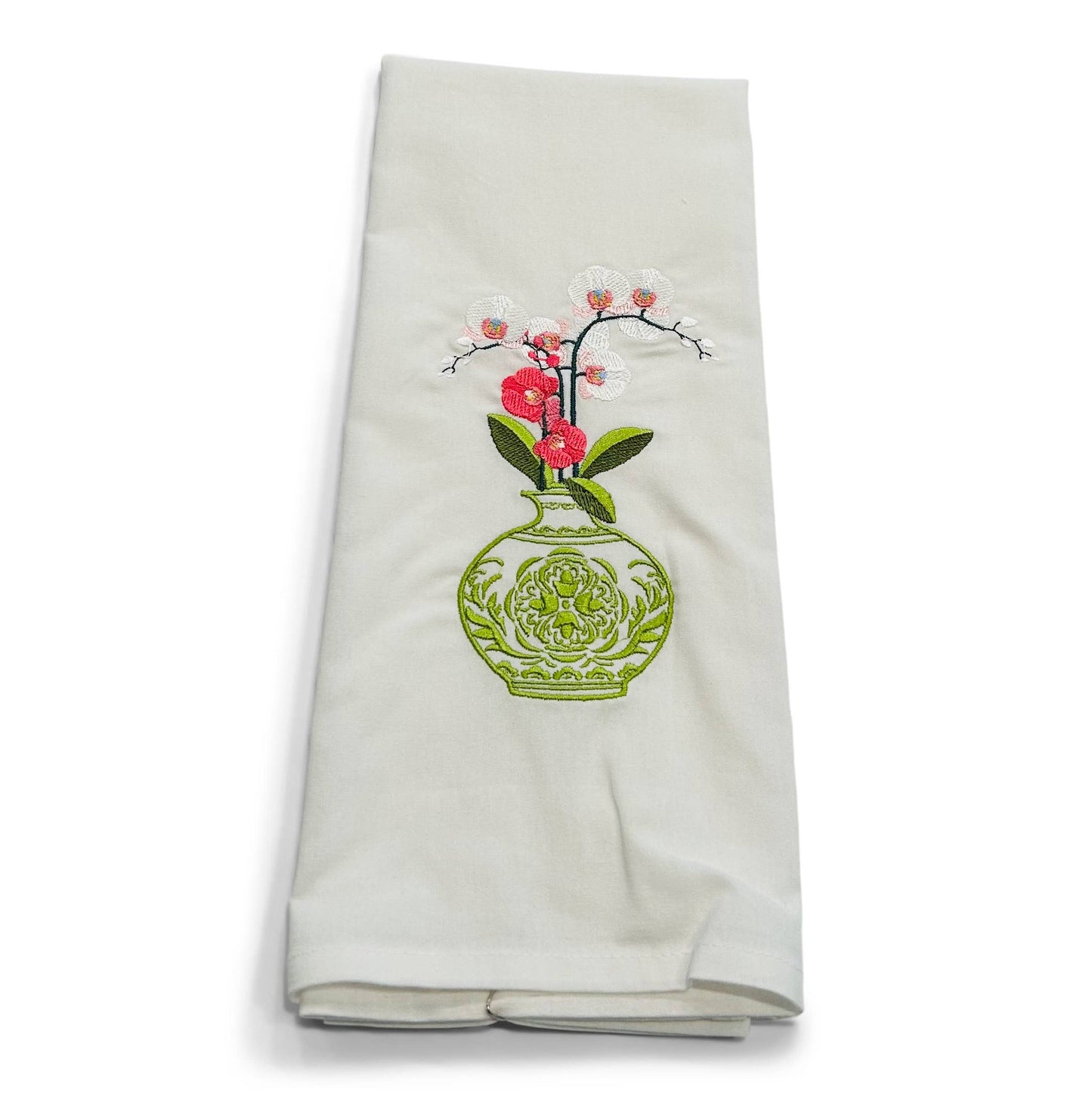 Towel - Green-and-White Jar with Orchid