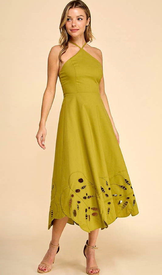 Moss Cutout Halter Dress