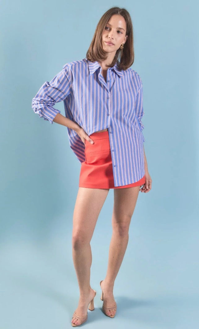 Blue & Orange Oversized Button Up