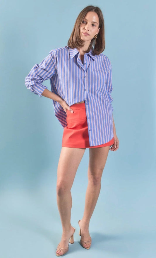 Blue & Orange Oversized Button Up