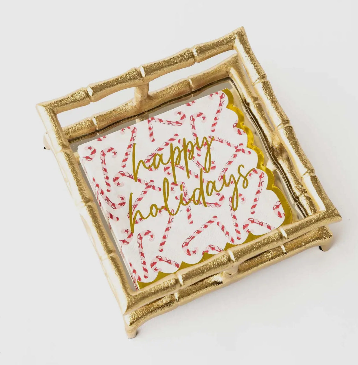 Happy Holidays Gold Scallop Cocktail Napkins