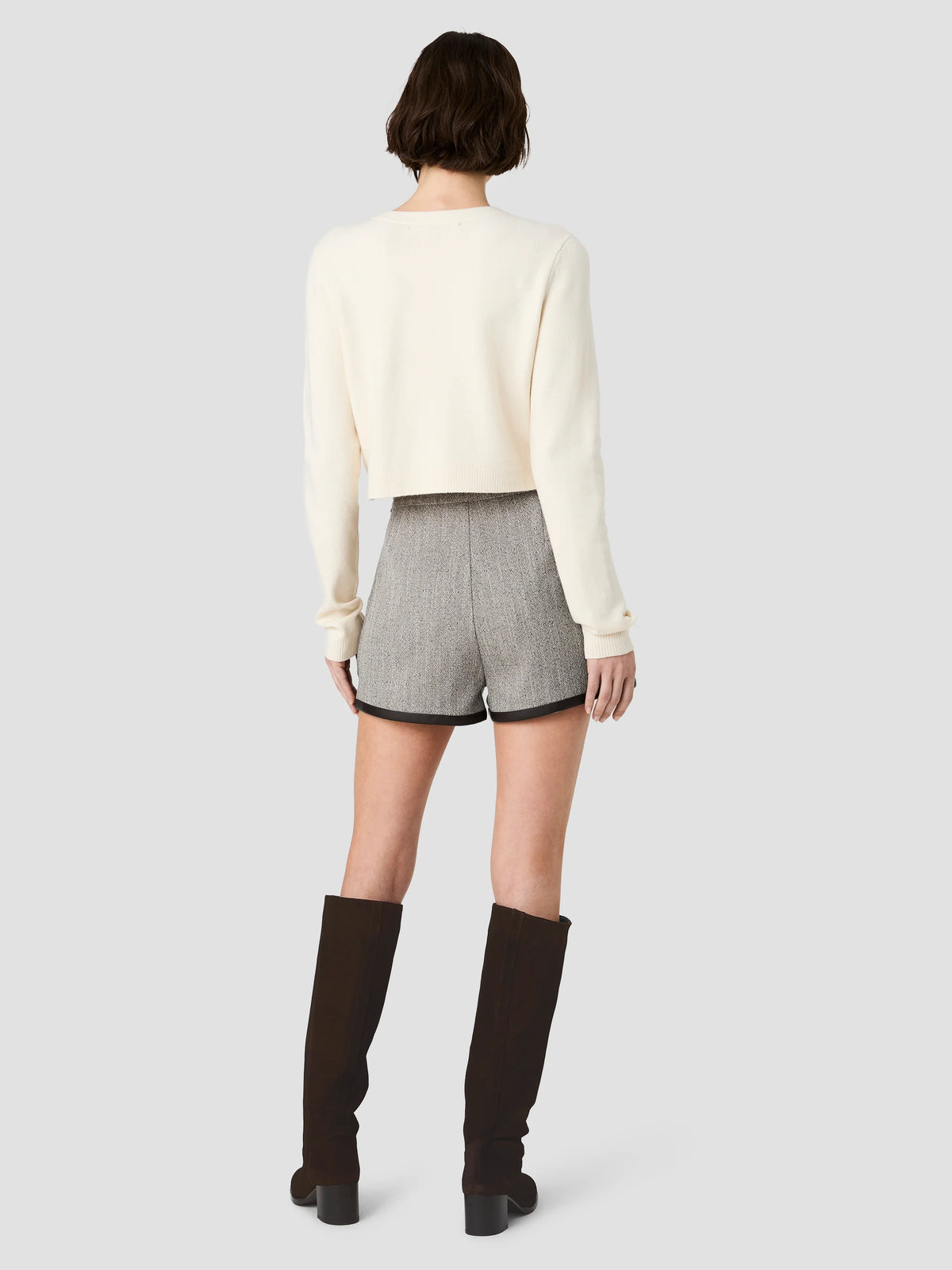 Herringbone Faux Leather Trim Shorts