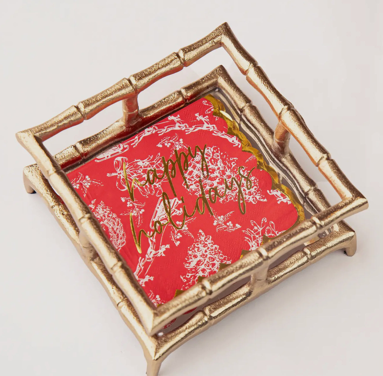 Happy Holidays Gold Scallop Cocktail Napkins