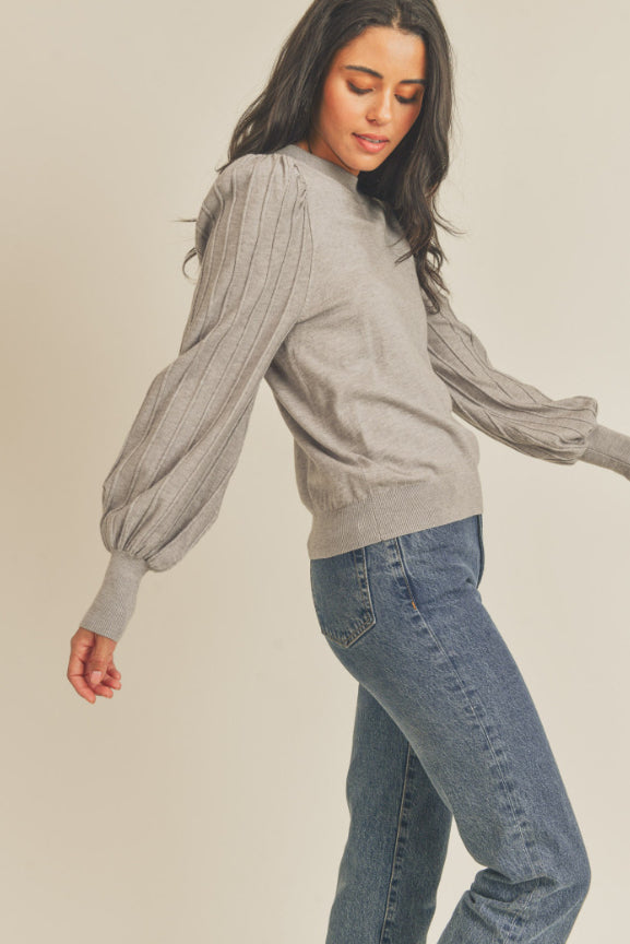 Pleated Sleeve Sweater in gray