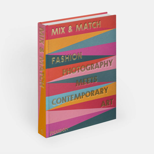 Book titled 'Mix & Match: Fashion Photography Meets Contemporary Art' with colorful design on a white background