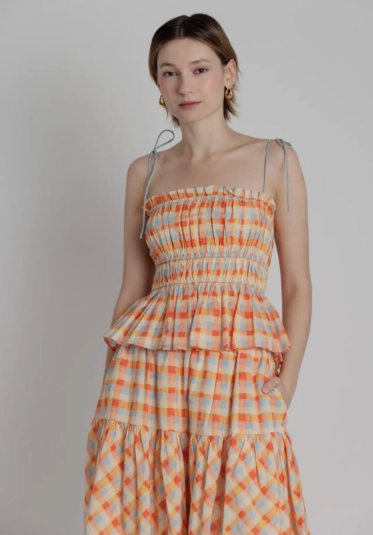 Bright Plaid Tie Top