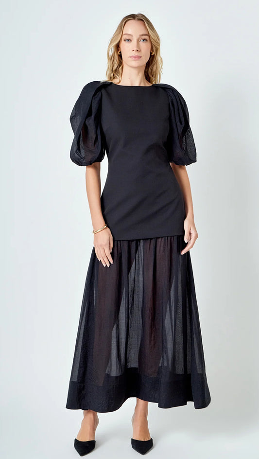 Mixed Media Maxi Dress in Black