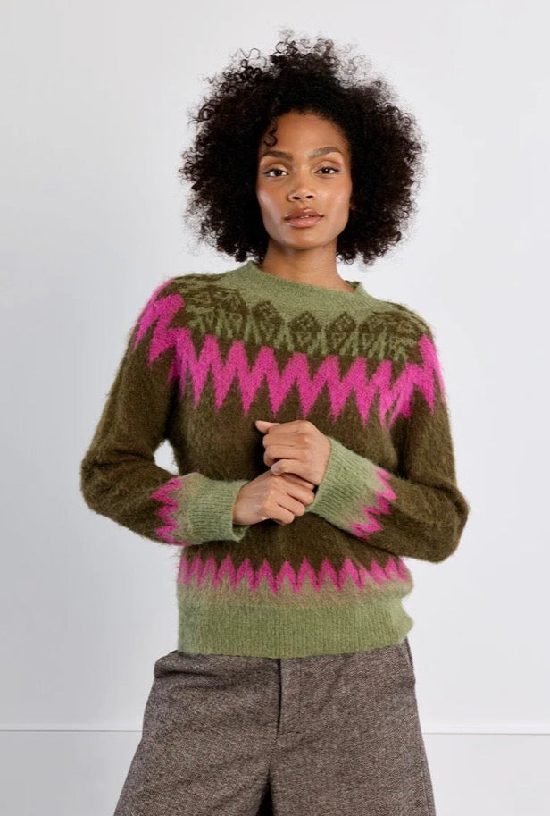 Olive & Pink Fuzzy Sweater