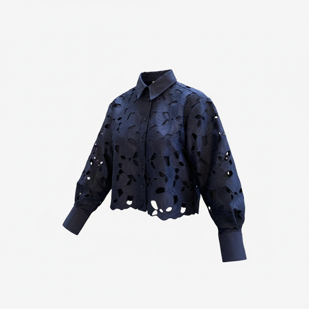 Navy Eyelet Long Sleeve