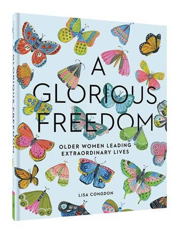 Book cover with colorful butterflies and text 'A Glorious Freedom' on a light blue background