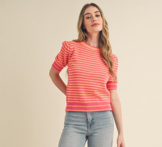 Stripe Short Sleeve Sweater