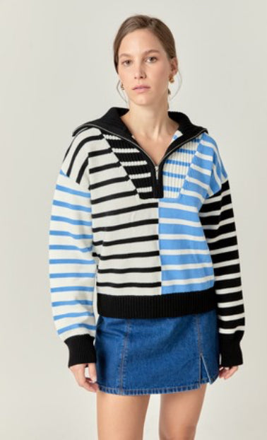 Blue/Black Striped Quarter Zip