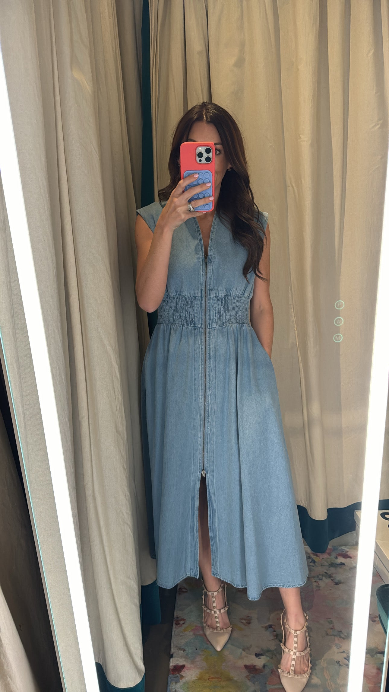 Denim Cap Sleeve Midi Dress