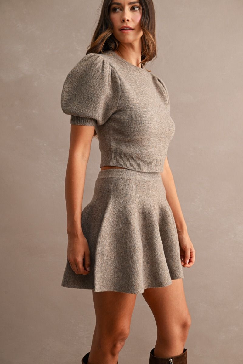 Puff Sleeve Knit Top & Skirt Set
