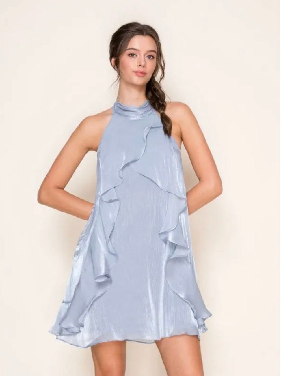 Halter Mini Dress in Dusty Blue