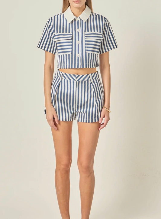 Navy Striped Shorts