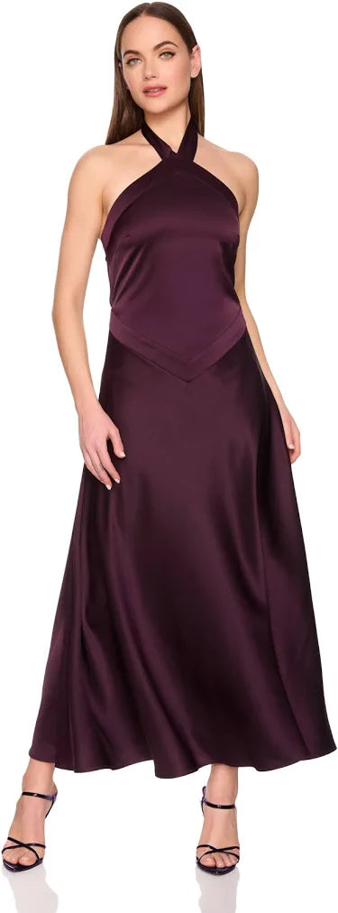 Satin Halter Dress in Bordeaux