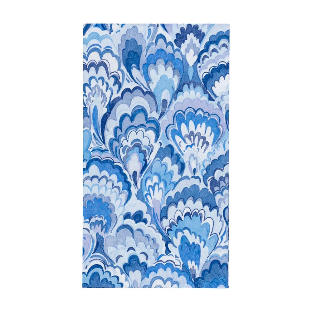 Caspari guest towel napkins blue marbled 