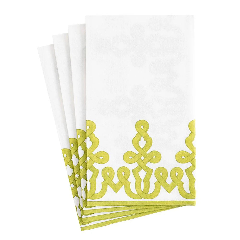 White napkins with yellow decorative patterns on a white background