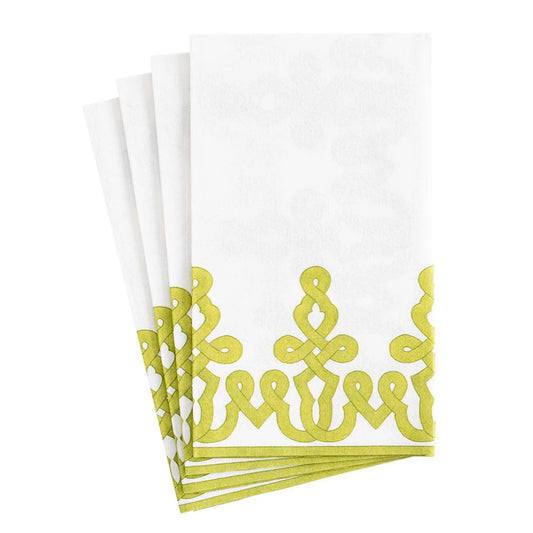 White napkins with yellow decorative patterns on a white background