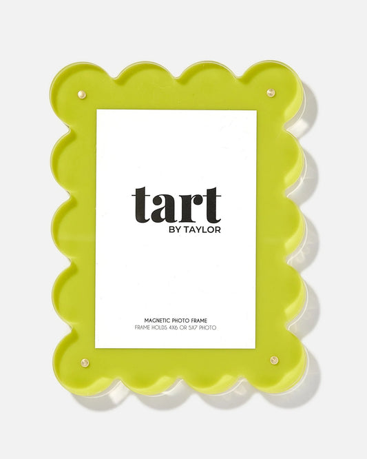 Green scalloped photo frame with 'tart by Taylor' branding on a white background