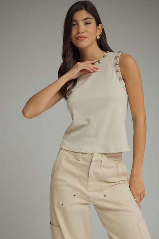 Entro cream silver studded tank top 