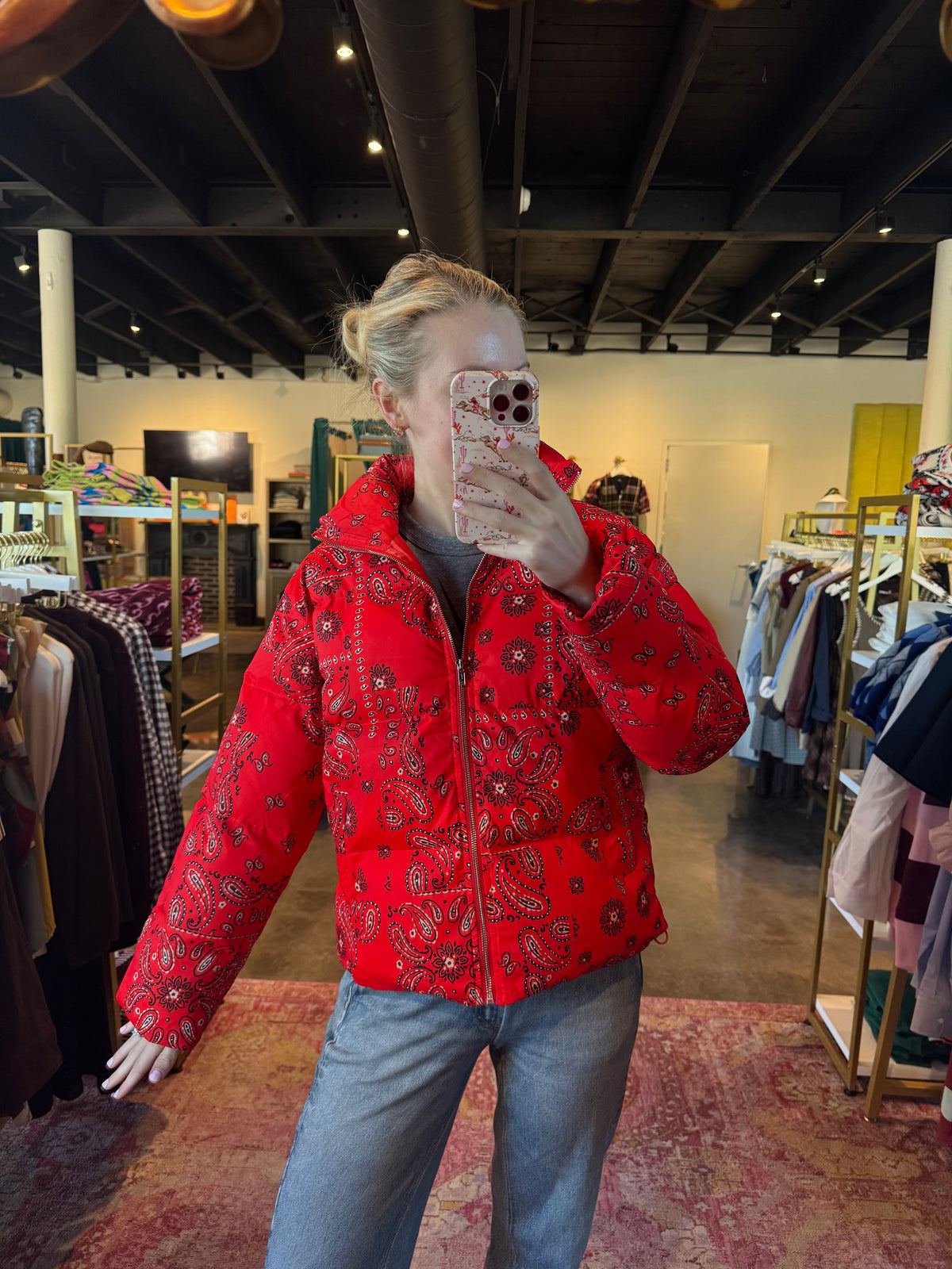 Bandana Print Puffer Jacket